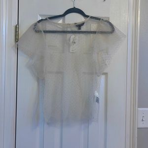 NWT Banana Republic Sheer Flutter Sleeve Polka Dot Blouse, Off White,Size Medium